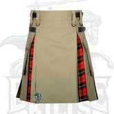 Modern Khaki and Wallace Tartan Hybrid Kilt – Premium Scottish-Inspired Wear